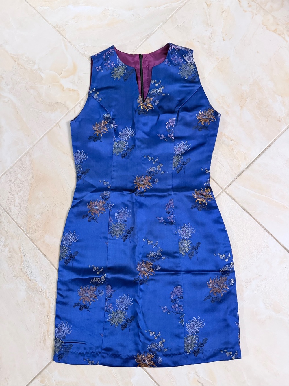 Asian inspired Royal Blue Floral Mini Dress